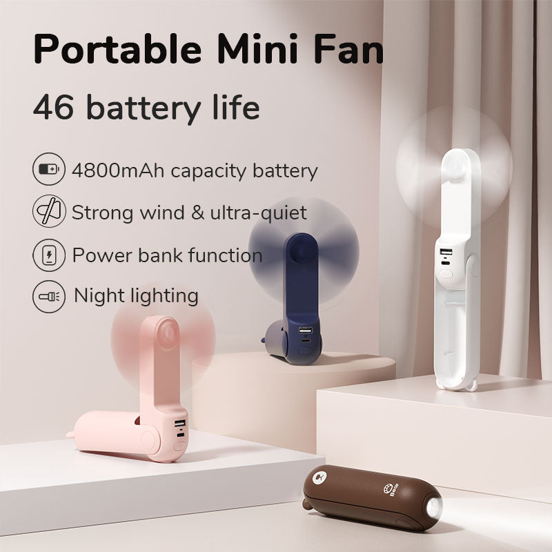 JISULIFE Mini Handheld Fan: High-Capacity 4800mAh USB Rechargeable Portable Fan - Compact Pocket-Sized Cooling Solution with Power Bank & Flashlight Features